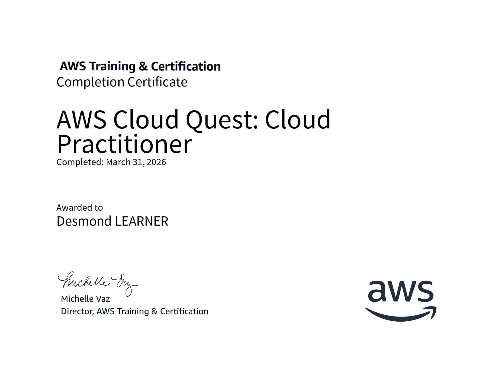 AWS Cloud Quest - Cloud Practitioner Certificate